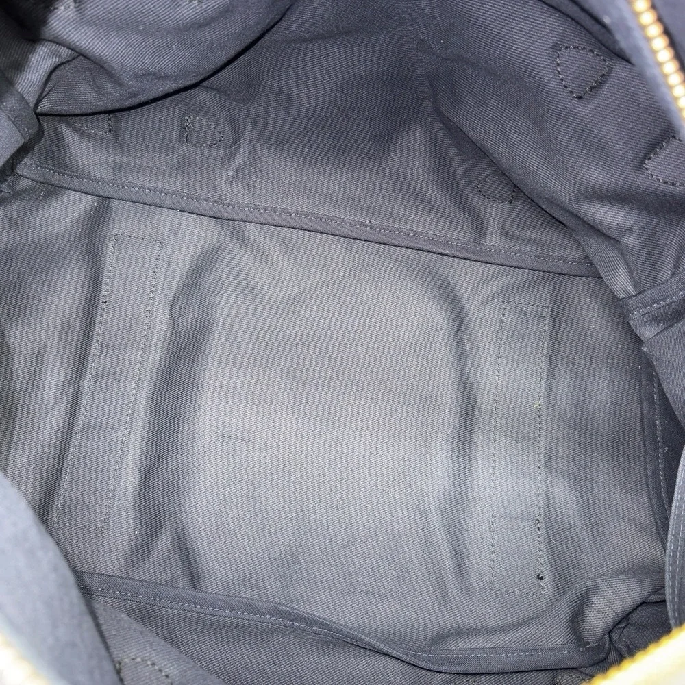 Filson Medium Rugged Twill Duffle Bag Navy Blue Leather Trim Travel Weekender